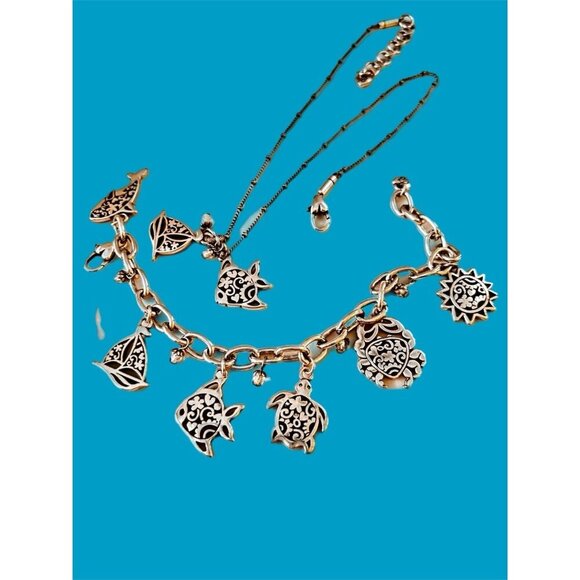 Brighton Seascape Silver Charm Necklace and Dangling Crystal Bracelet Set - Picture 13 of 13